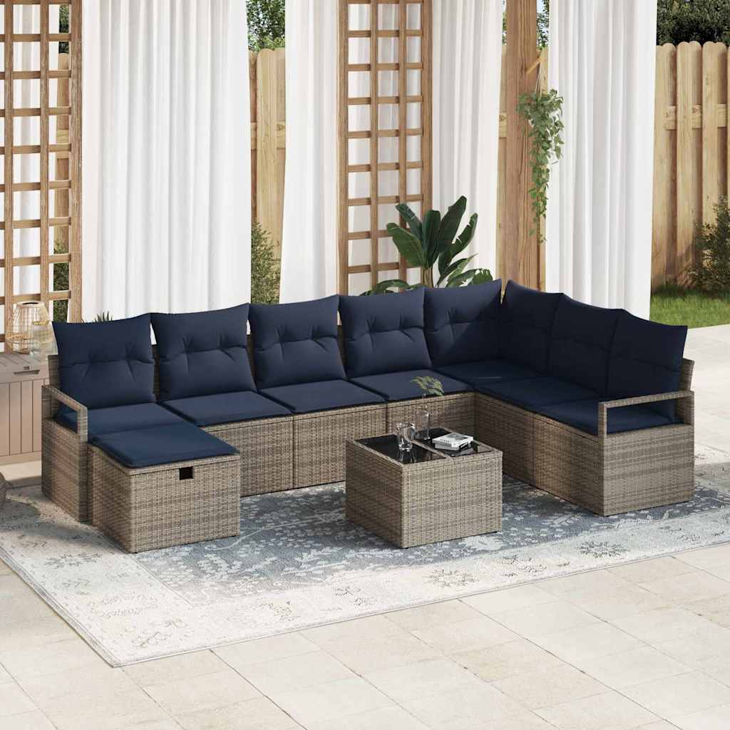 Sofa Set 9 stk. Grau Poly-Rattan