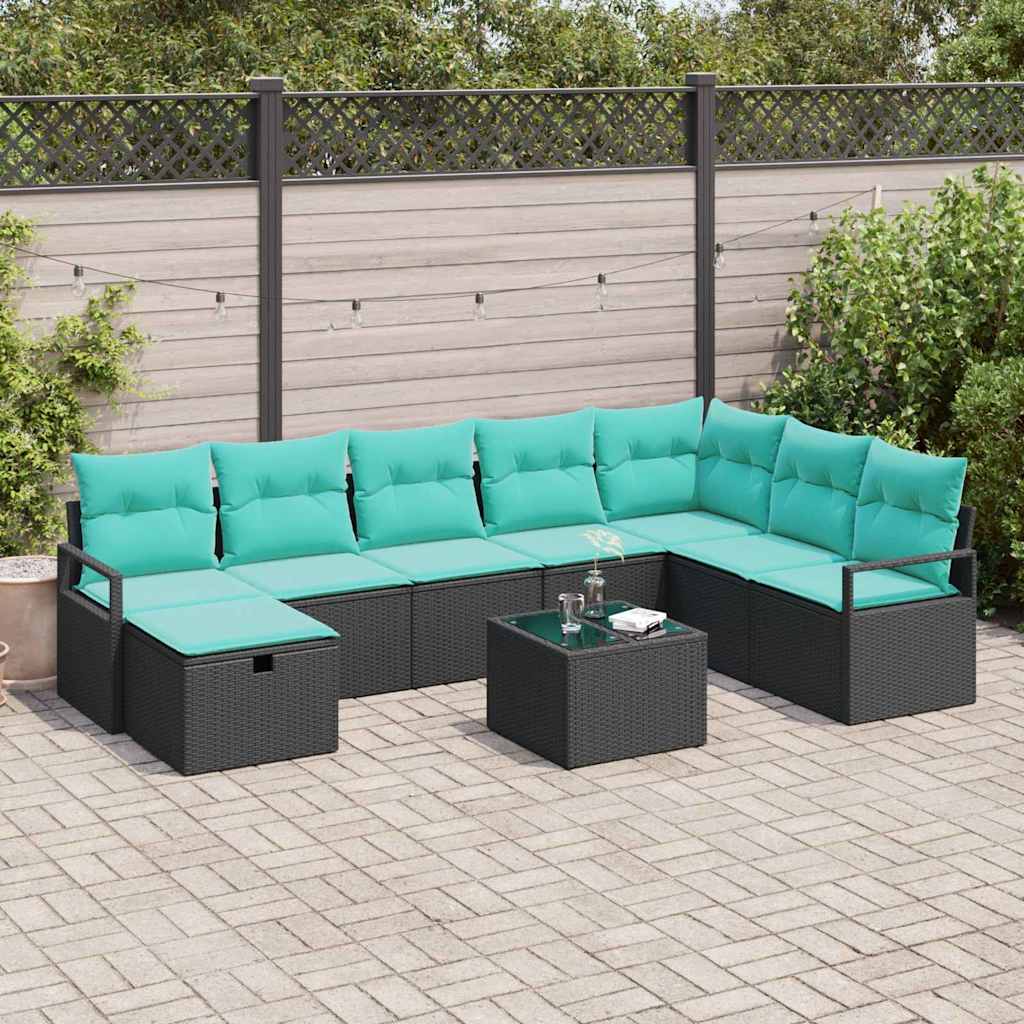Sofa Set 9 stk. Schwarz Poly-Rattan