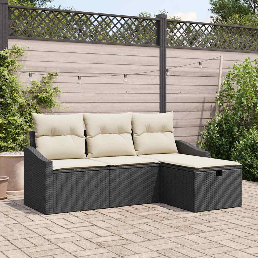 Sofa Set 4 stk. Schwarz Poly-Rattan