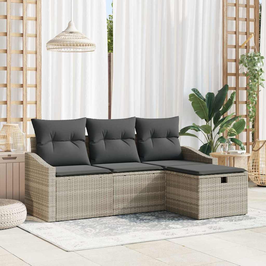 Sofa Set 4 stk. Hellgrau Poly-Rattan