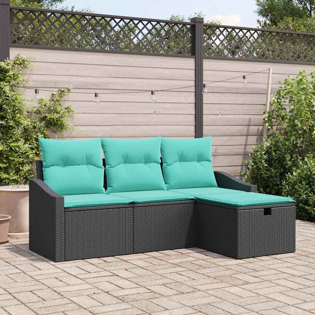 Sofa Set 4 stk. Schwarz Poly Rattan