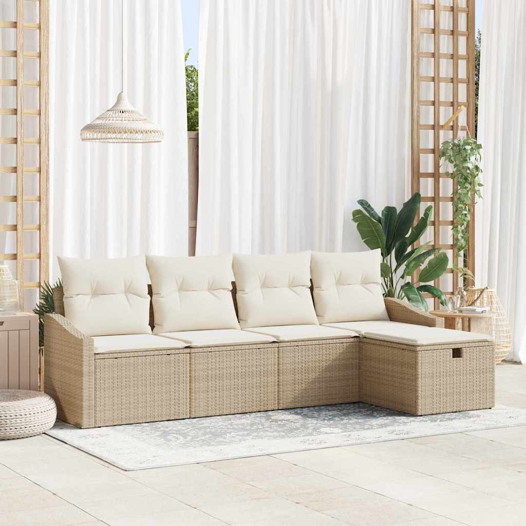 Sofa Set 5 stk. Beige Poly-Rattan
