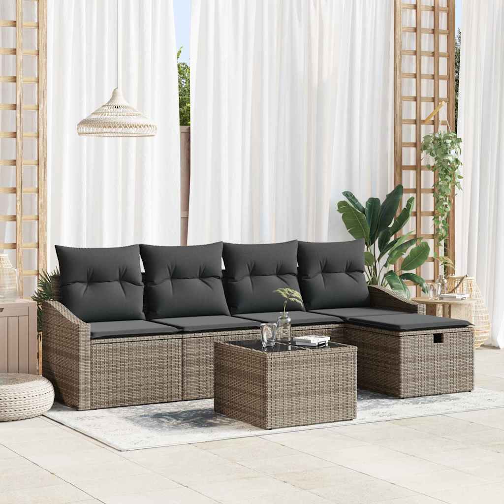Sofa Set 6 stk. Grau Poly-Rattan