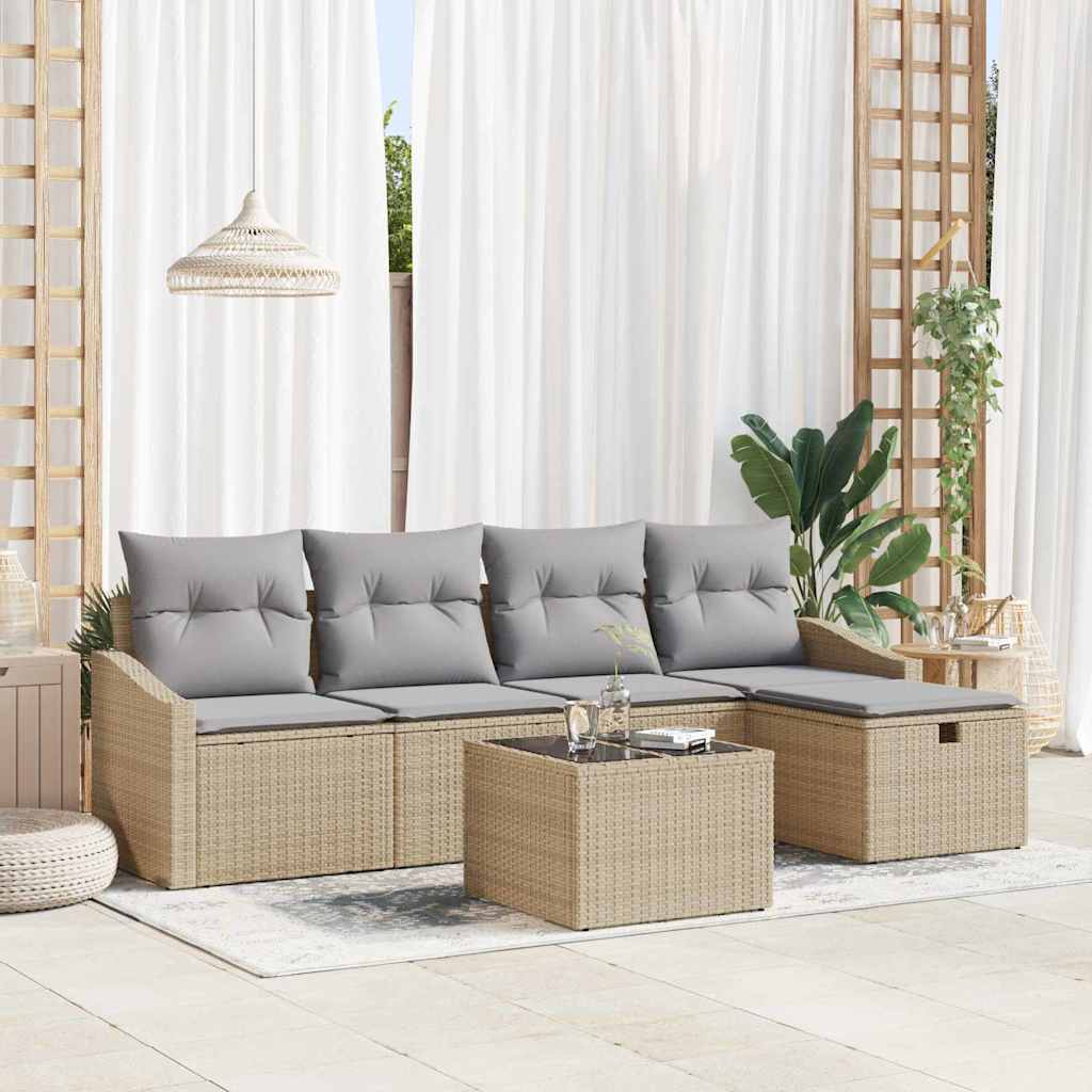 Sofa Set 6 stk. Beige Poly-Rattan