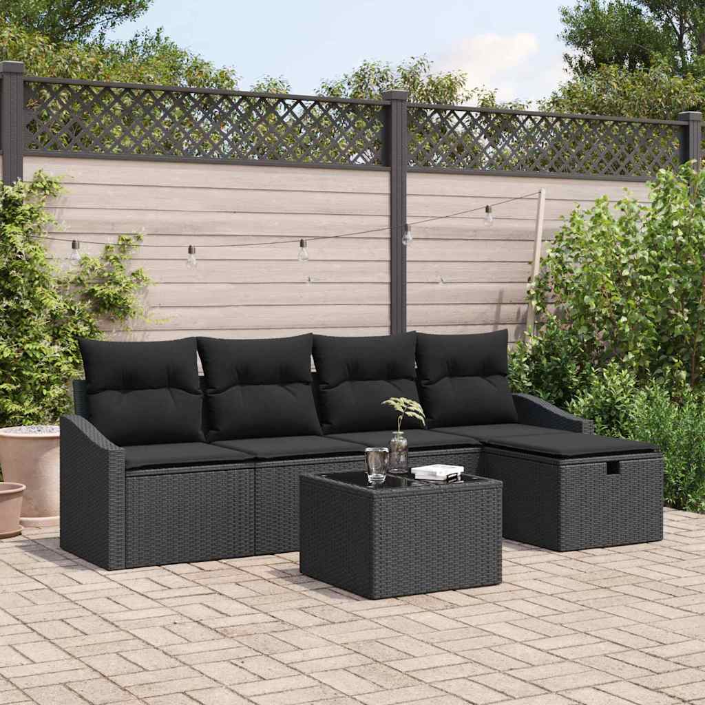 Sofa Set 6 stk. Schwarz Poly-Rattan