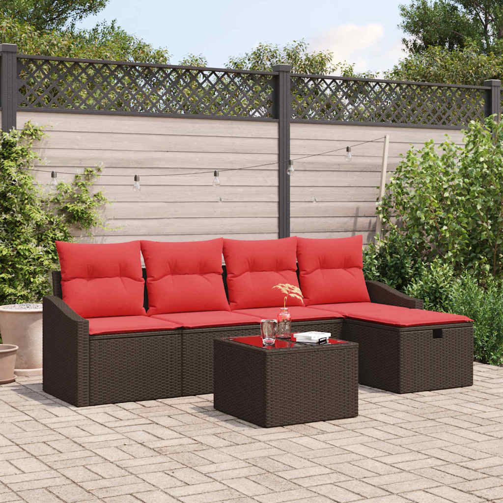 Sofa Set mit Kissen mit Speicher Braun Poly-Rattan