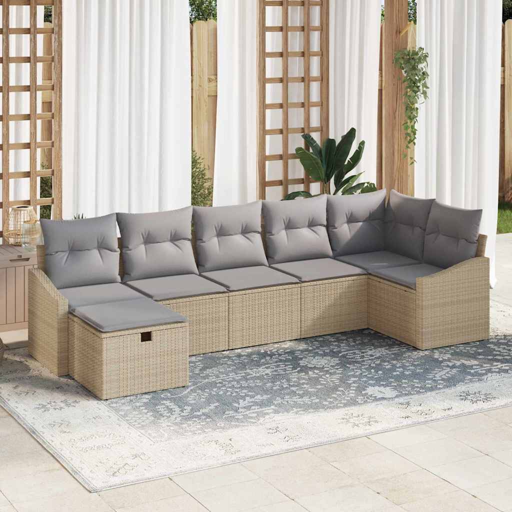 Sofa Set 7 stk. Beige Poly-Rattan