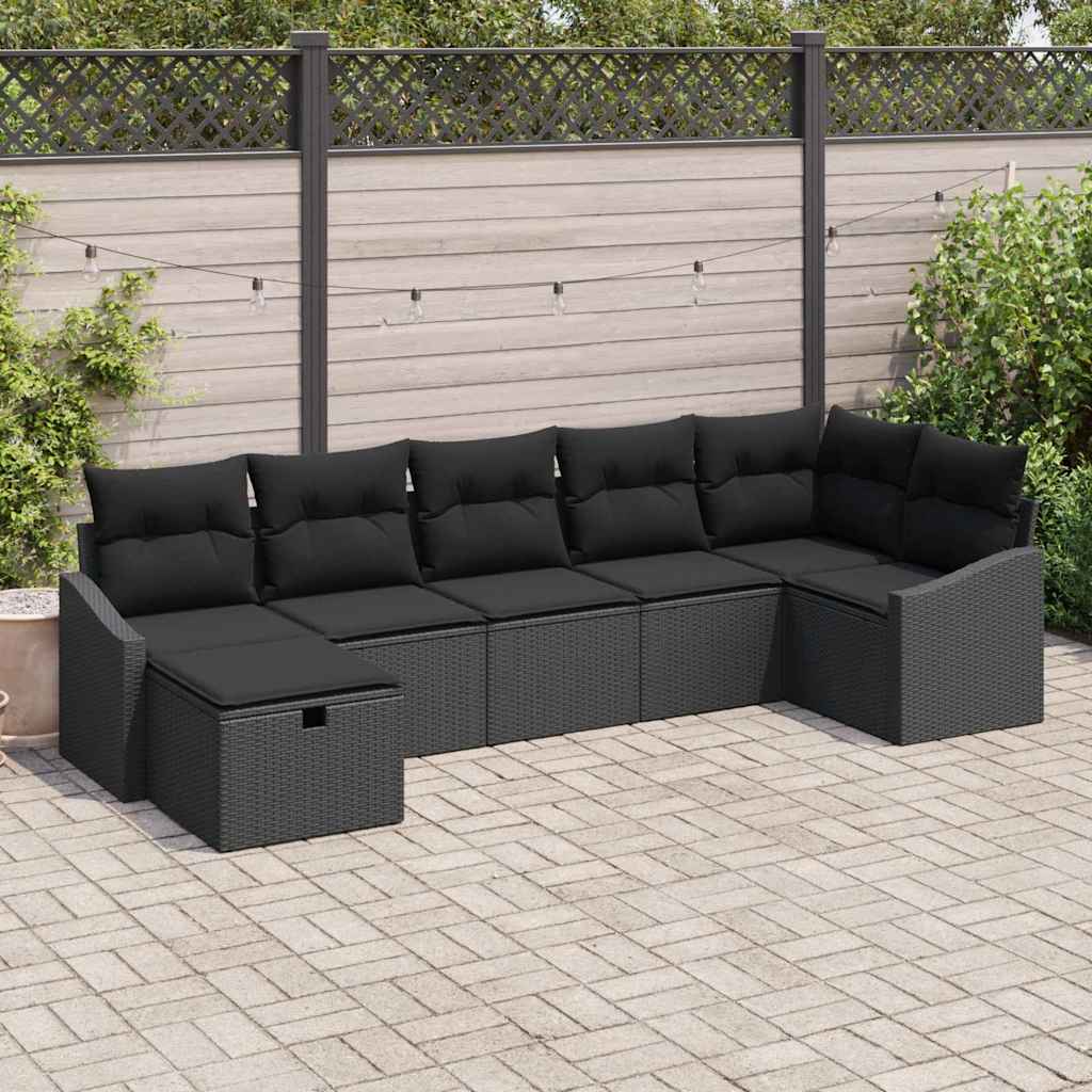 Sofa Set 7 stk. Schwarz Poly-Rattan