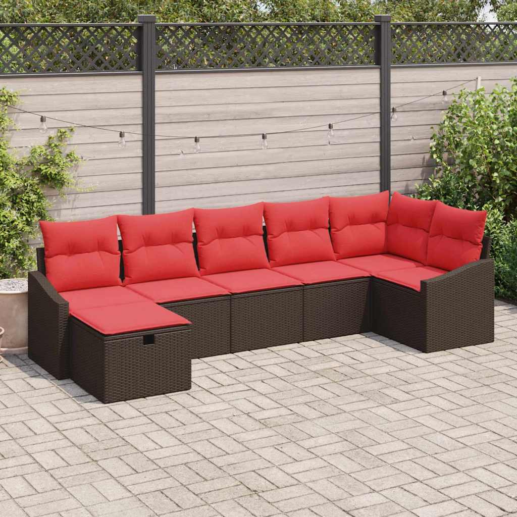 Sofa Set mit Kissen mit Speicher Braun Poly-Rattan