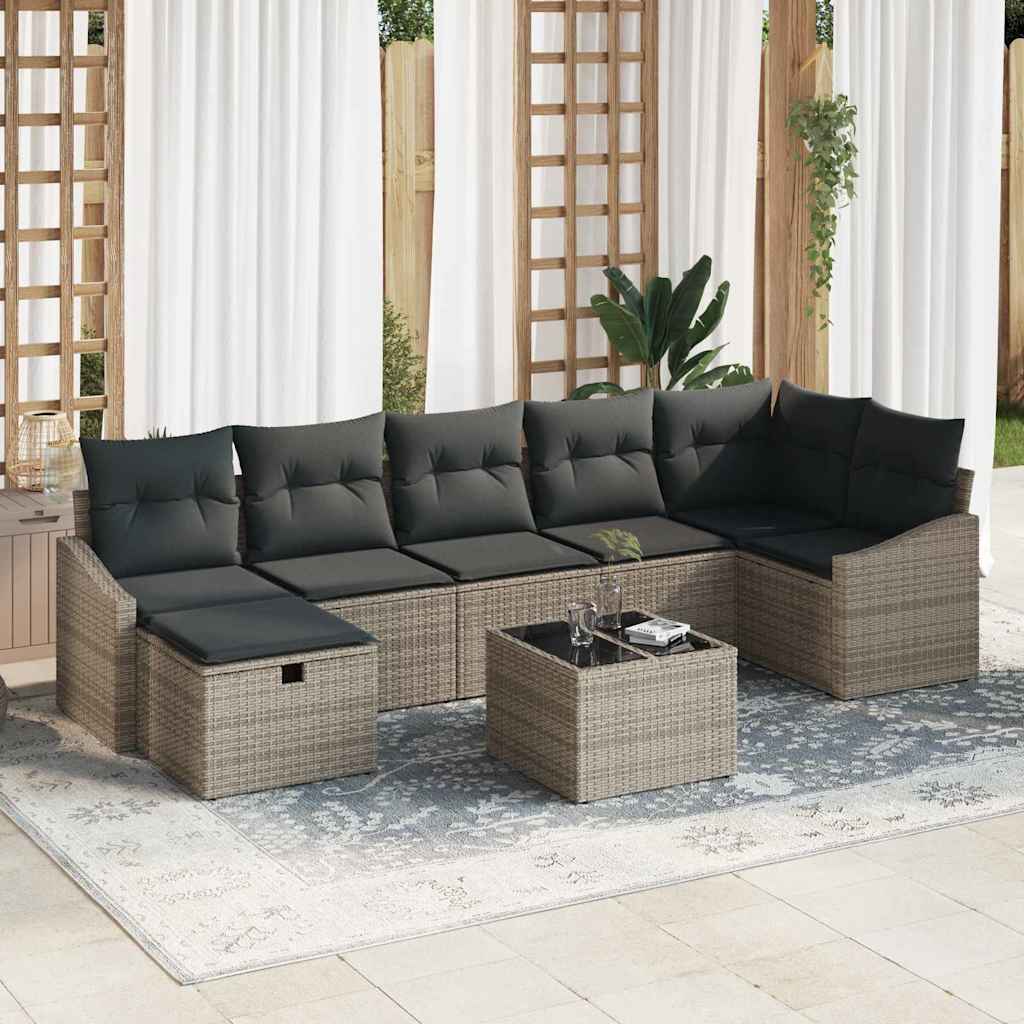 Sofa Set 8 stk. Grau Poly-Rattan