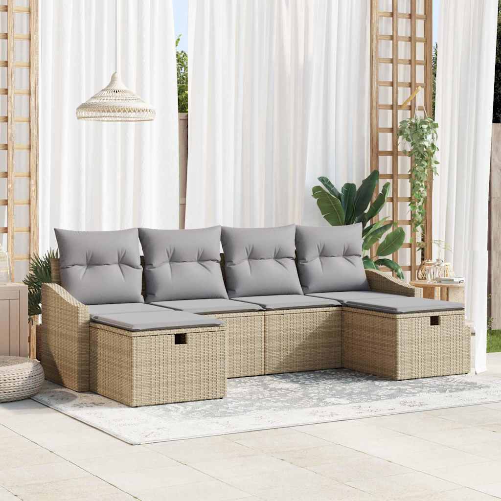 Gartensofa-set 6 stk. Poly-Rattan