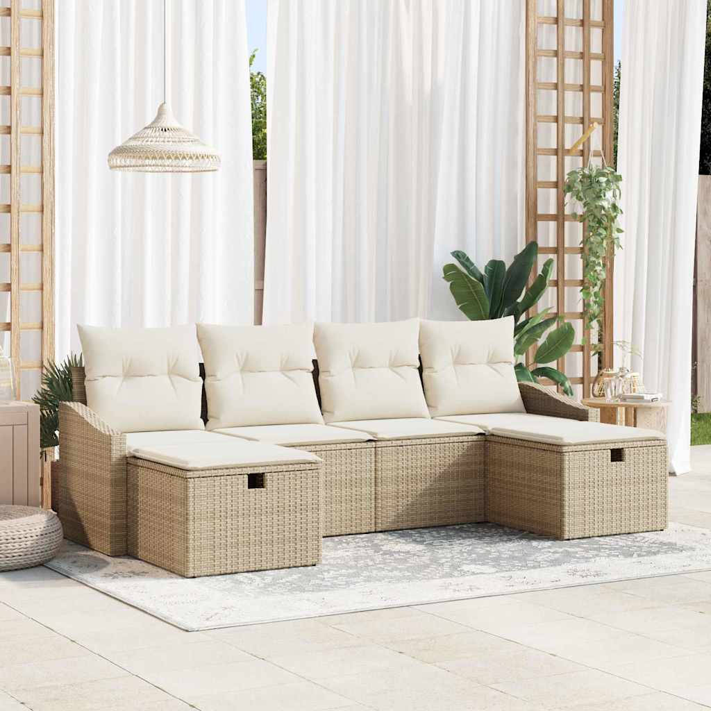 Gartensofa-set 6 stk. Poly-Rattan