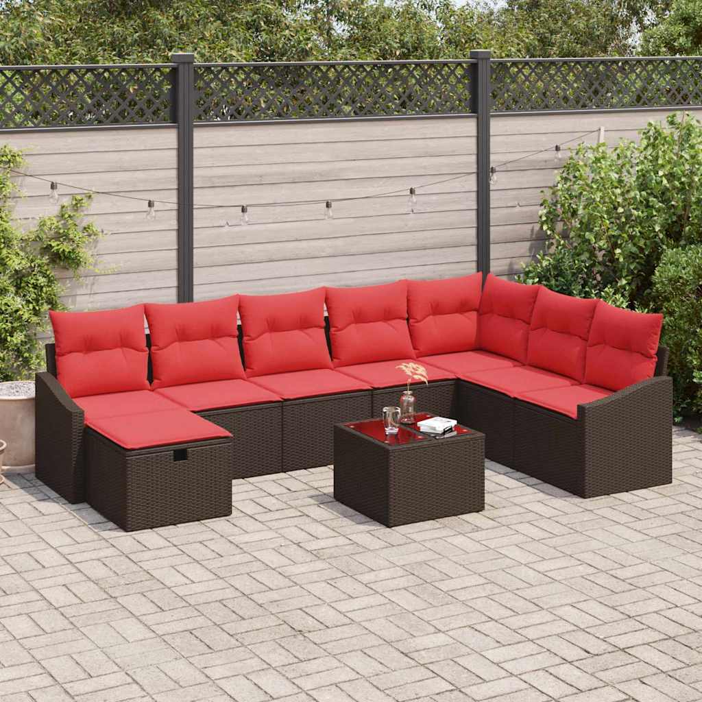 Gartensofa-set 9 stk. Poly-Rattan