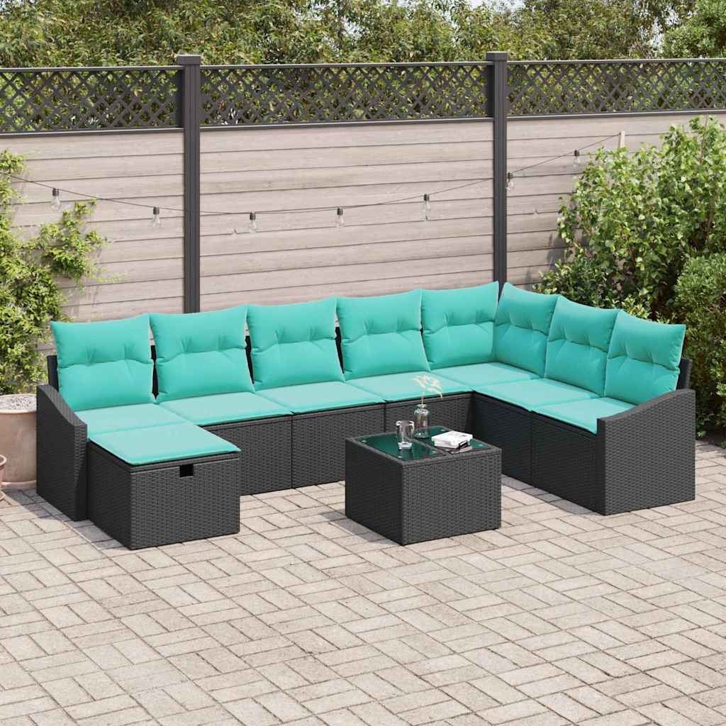 Gartensofa-set 9 stk. Poly-Rattan