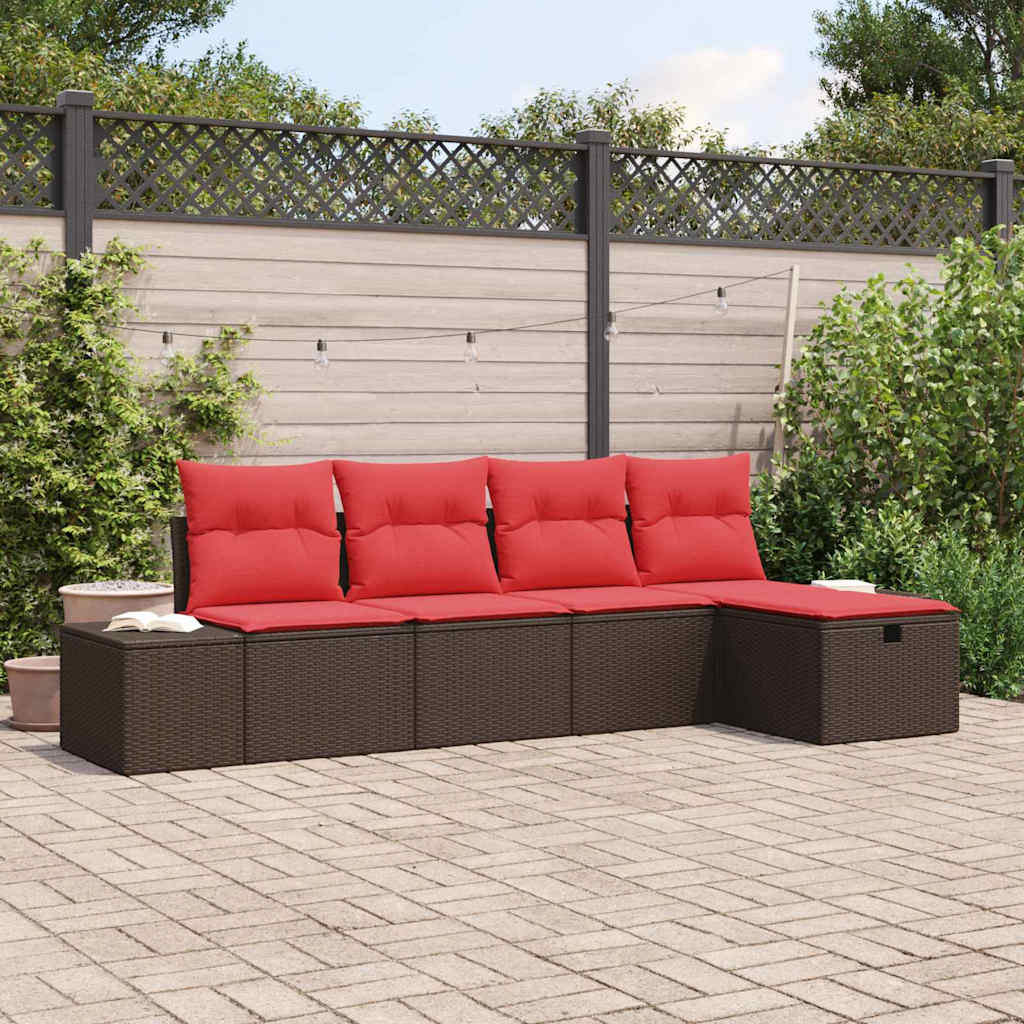 Gartensofa-set 5 stk. Braun Poly-Rattan