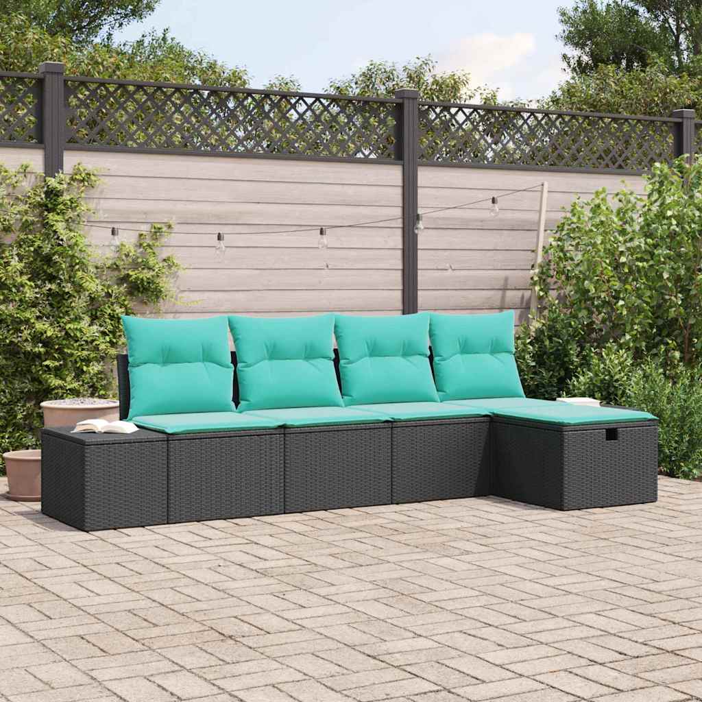 Gartensofa-set 5 stk. Schwarz Poly-Rattan