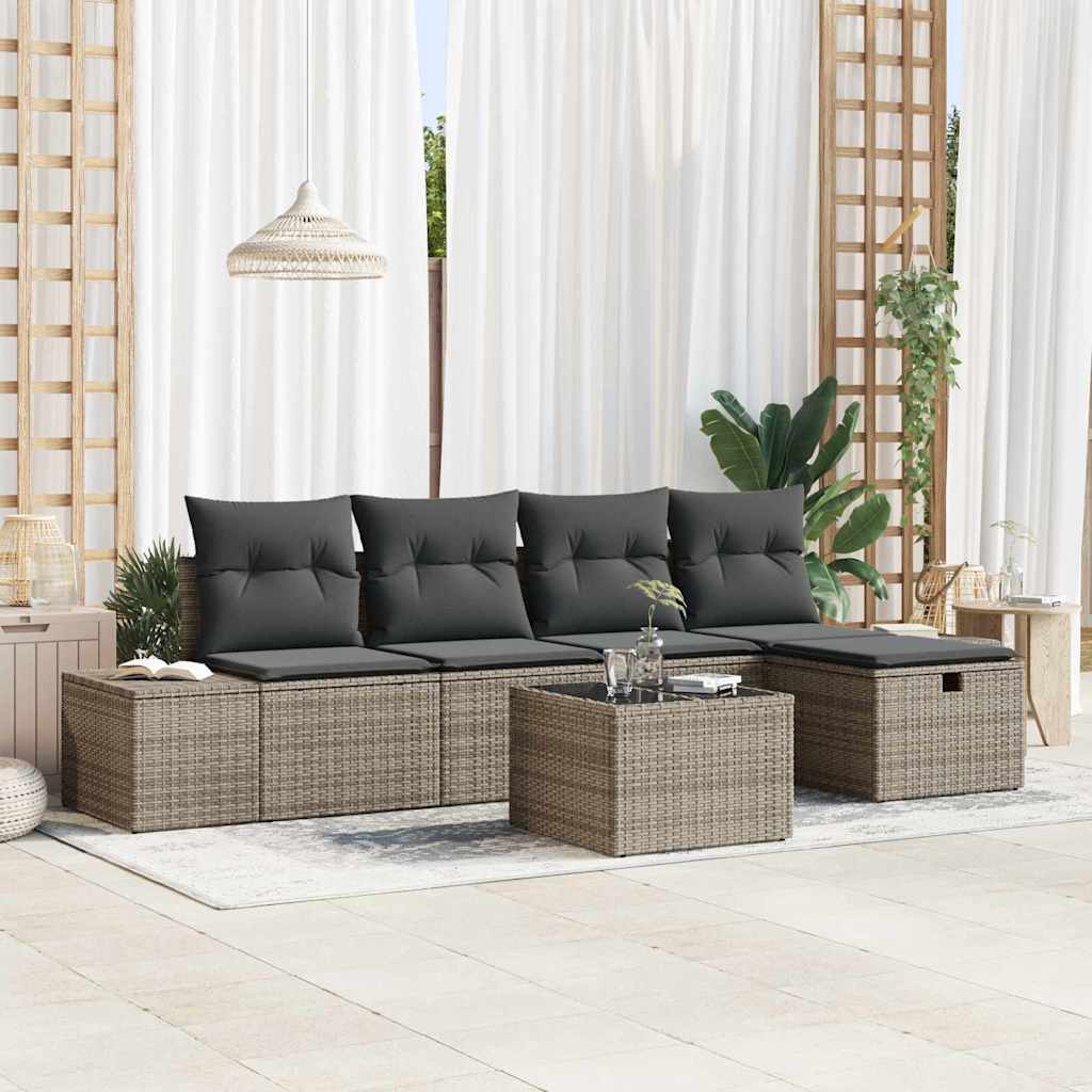 Gartensofa-set 6 stk. Grau Poly-Rattan