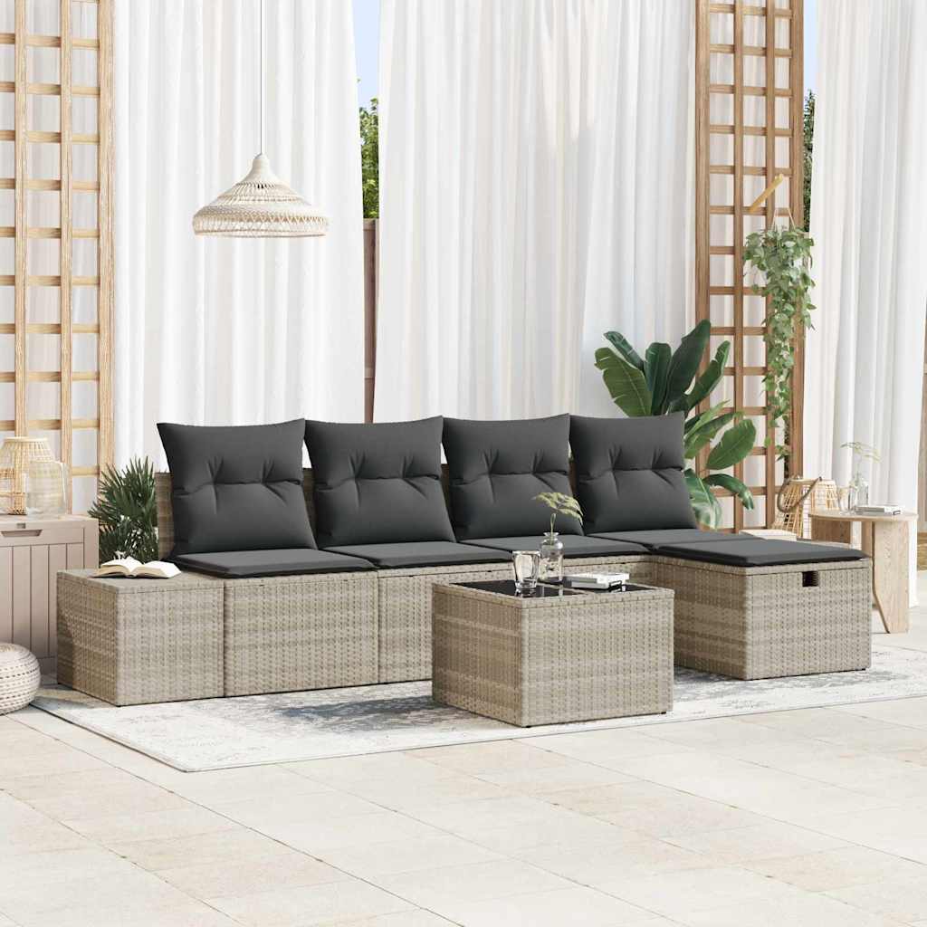 Gartensofa-set 6 stk. Hellgrau Poly-Rattan