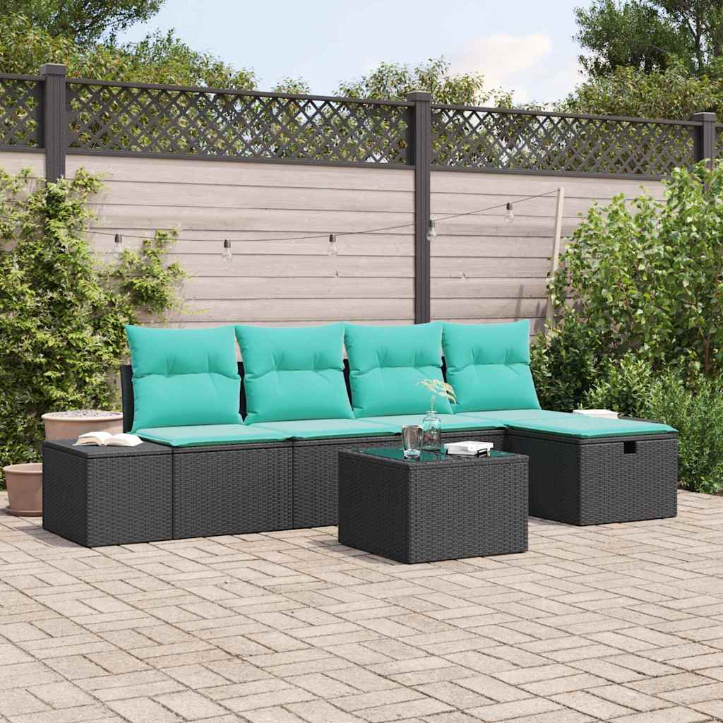 Gartensofa-set 6 stk. Schwarz Poly-Rattan