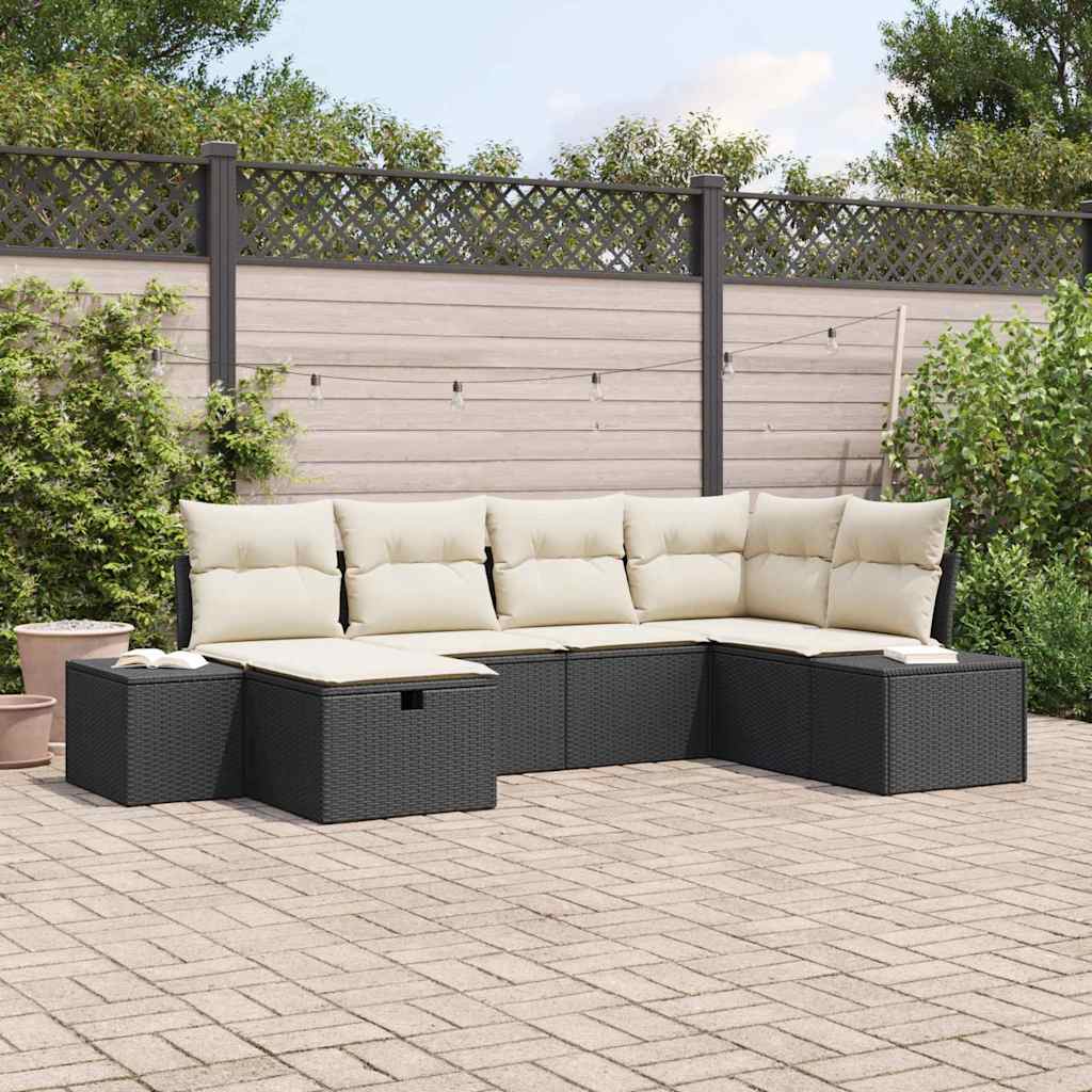 Gartensofa-set 6 stk. Schwarz Poly-Rattan