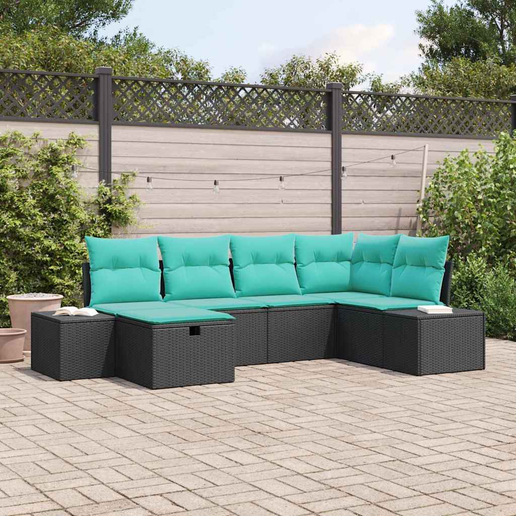Gartensofa-set 6 stk. Schwarz Poly-Rattan