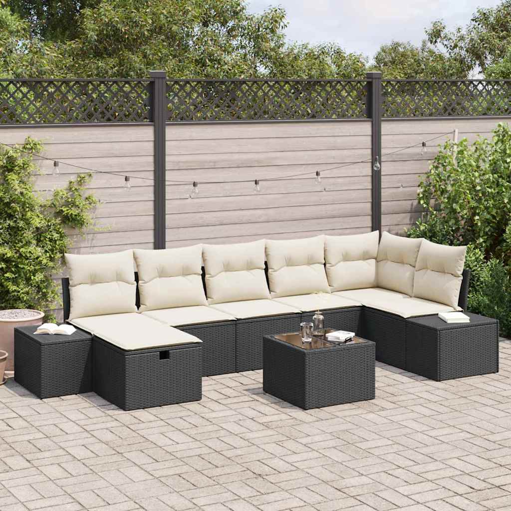 Gartensofa-set 8 stk. Schwarz Poly-Rattan
