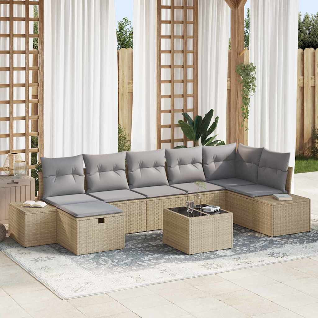 Gartensofa-set 8 stk. Beige Poly-Rattan