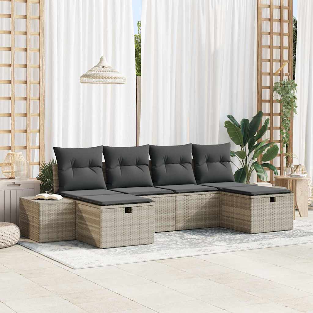 Gartensofa-set 6 stk. Hellgrau Poly-Rattan