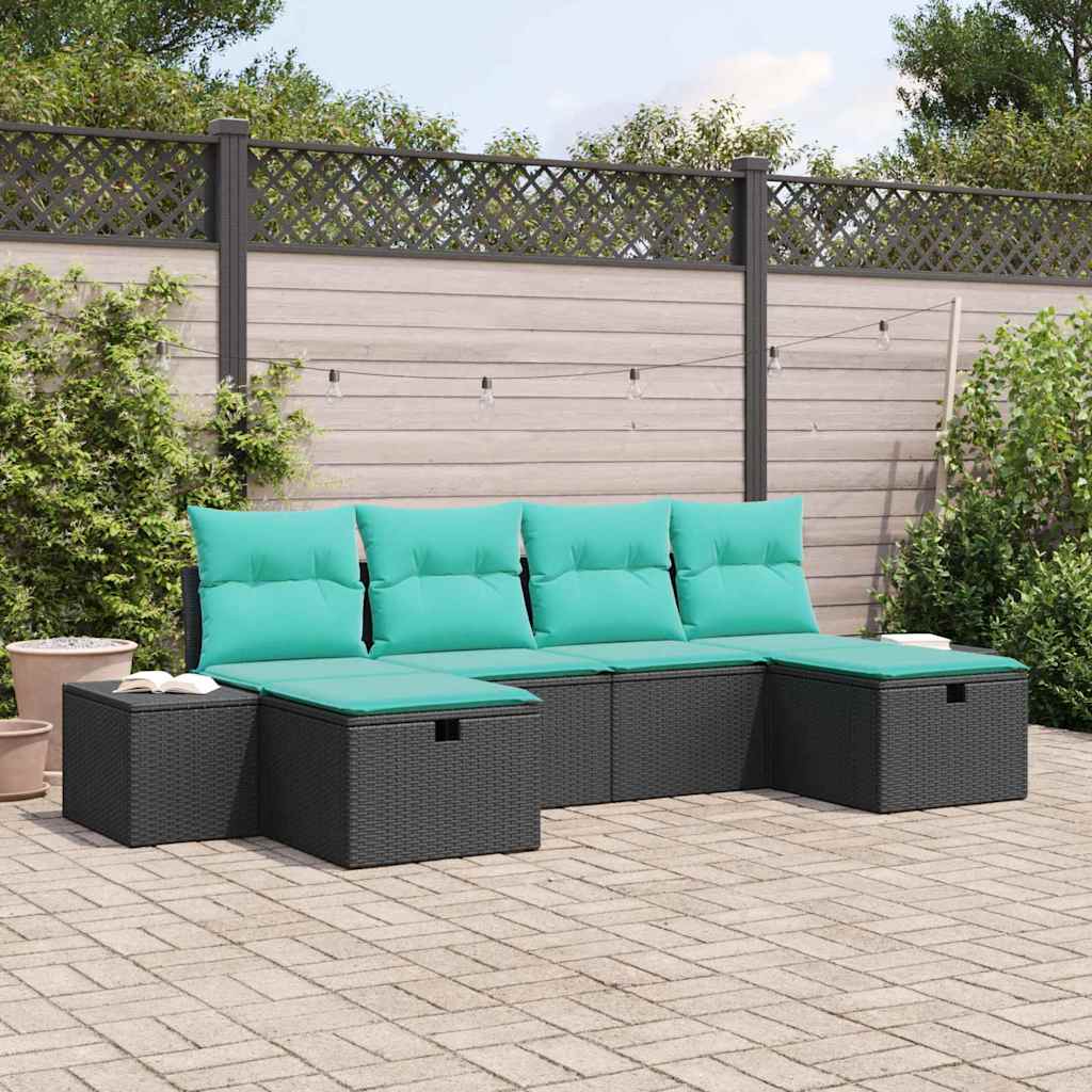 Gartensofa-set 6 stk. Schwarz Poly-Rattan