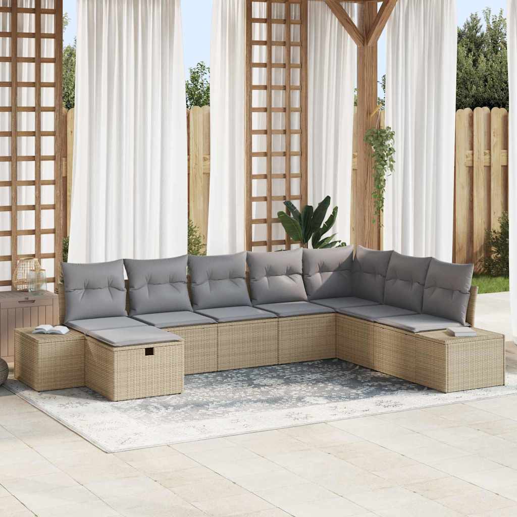 Gartensofa-set 8 stk. Beige Poly-Rattan