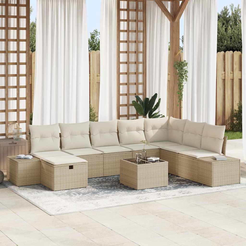 Gartensofa-set 9 stk. Beige Poly-Rattan