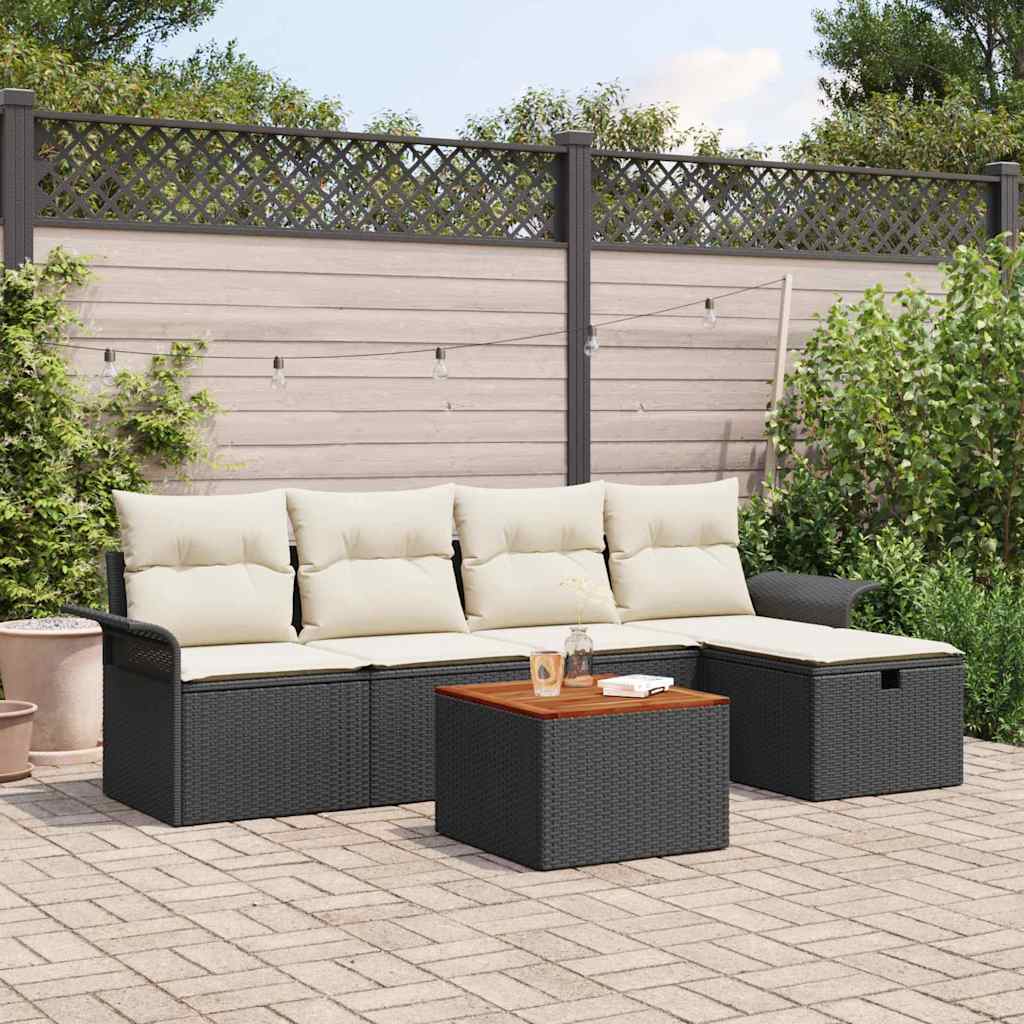 Gartensofa-set 6 stk. Schwarz Poly-Rattan