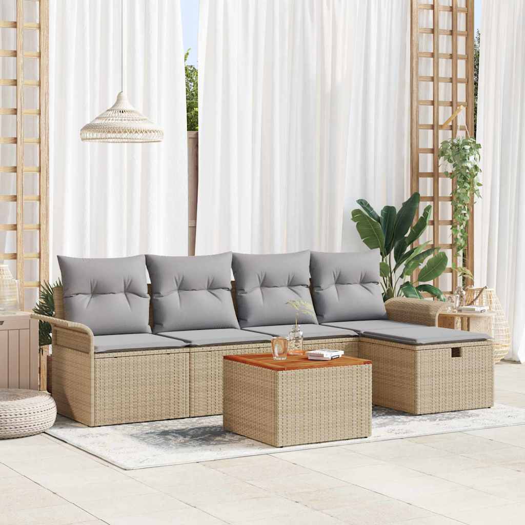 Gartensofa-set 6 stk. Beige Poly-Rattan