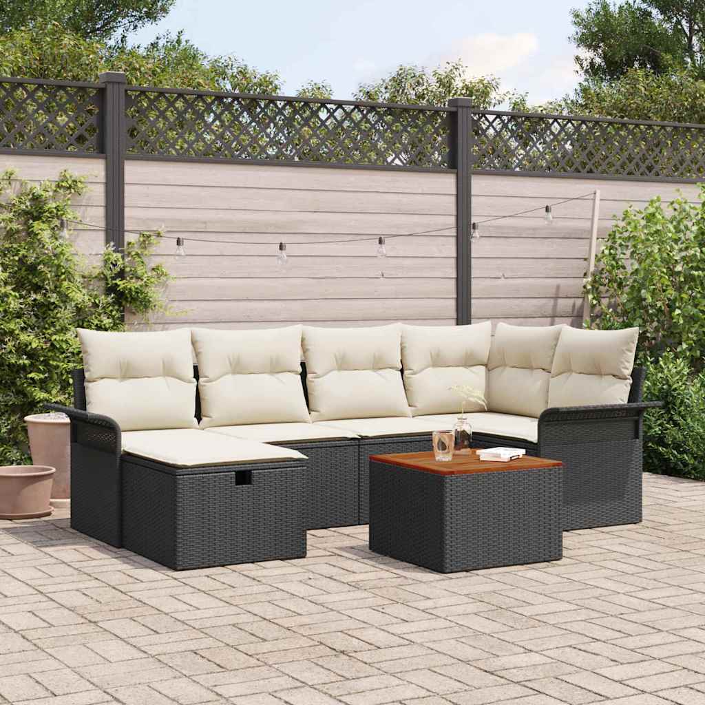 Gartensofa-set 7 stk. Schwarz Poly-Rattan