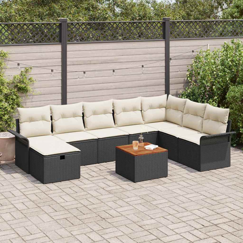 Gartensofa-set 9 stk. Schwarz Poly-Rattan