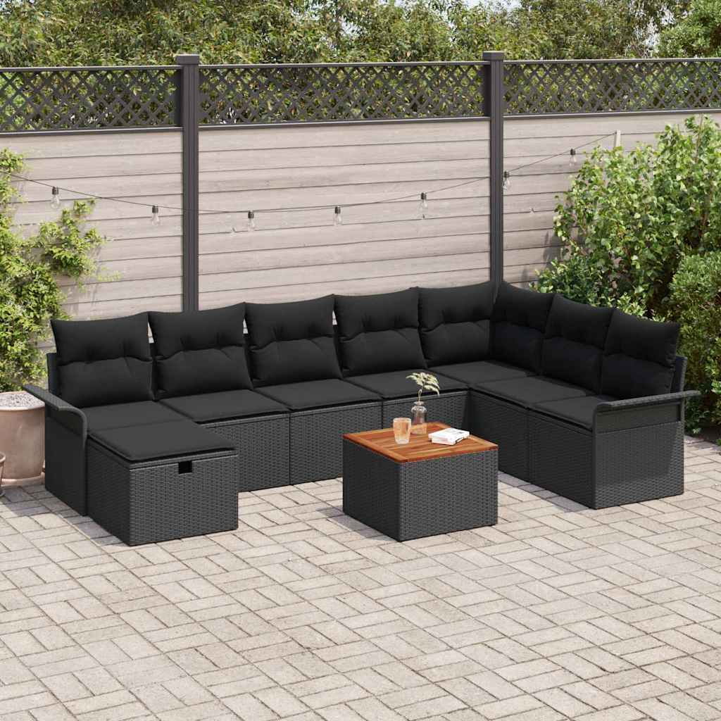 Gartensofa-set 9 stk. Schwarz Poly-Rattan