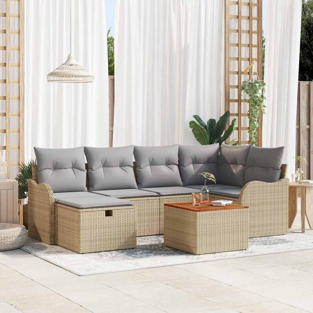 Gartensofa-set 7 stk. Beige Poly-Rattan