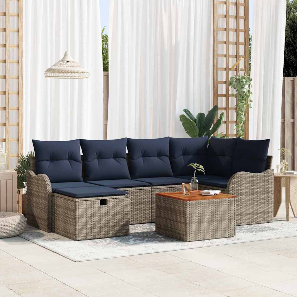 Gartensofa-set 7 stk. Grau Poly-Rattan