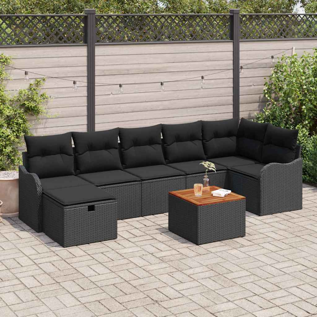 Gartensofa-set 8 stk. Schwarz Poly-Rattan