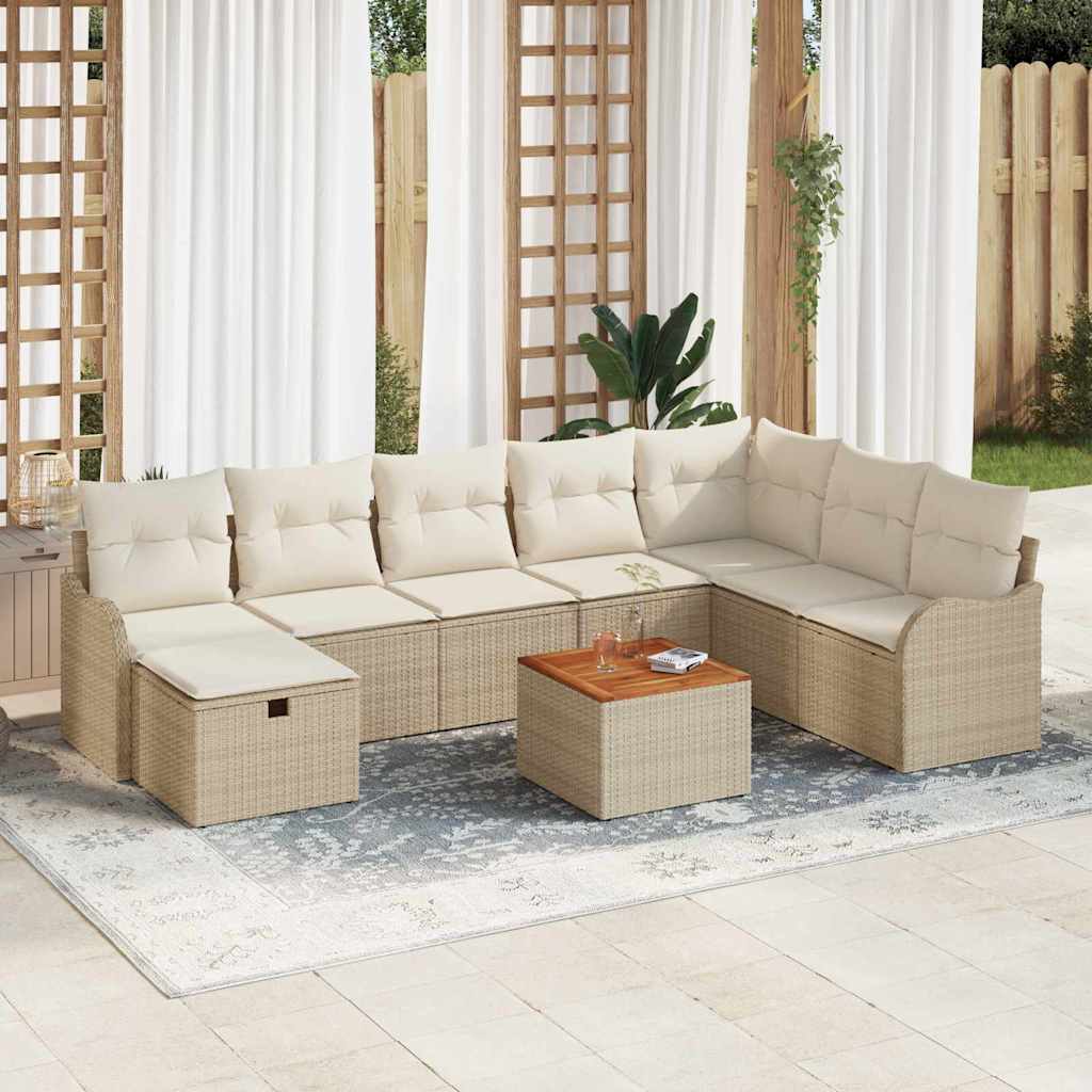 Gartensofa-set 9 stk. Beige Poly-Rattan