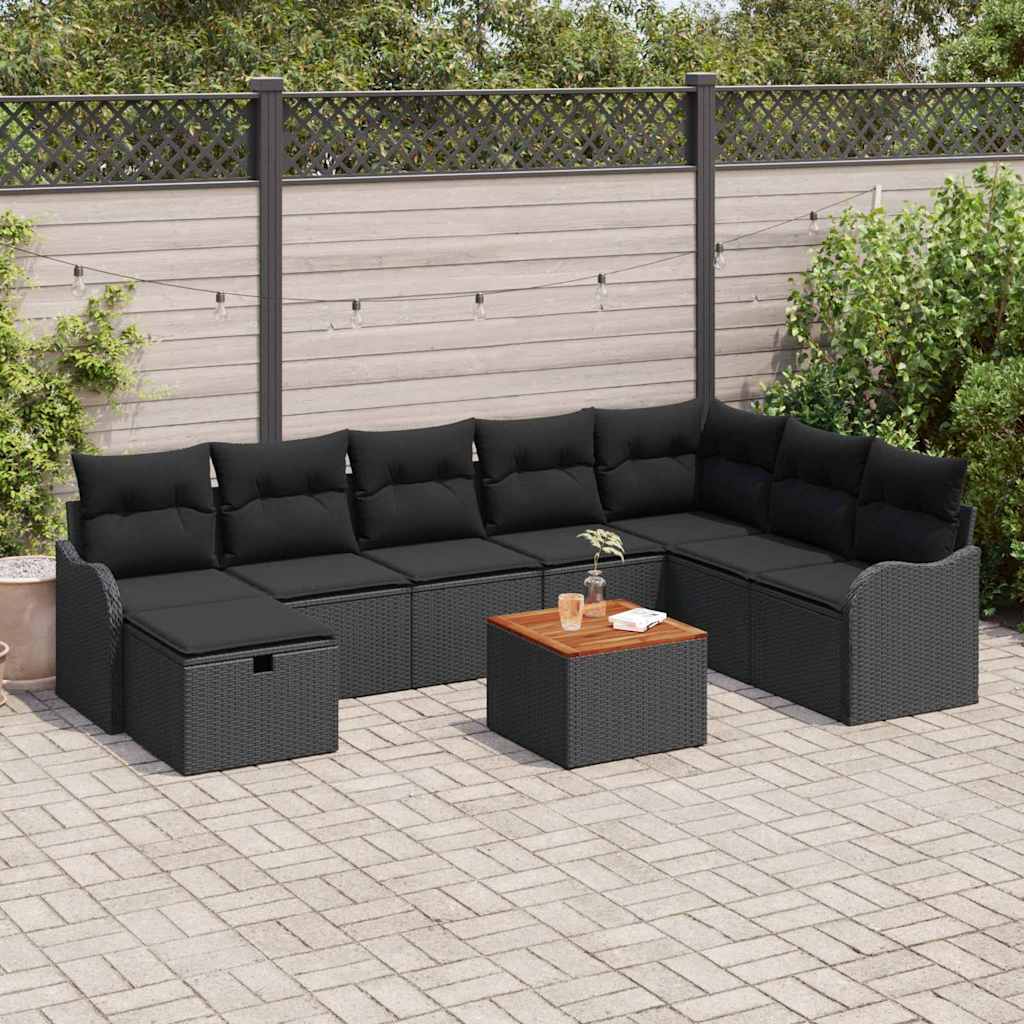 Gartensofa-set 9 stk. Schwarz Poly-Rattan