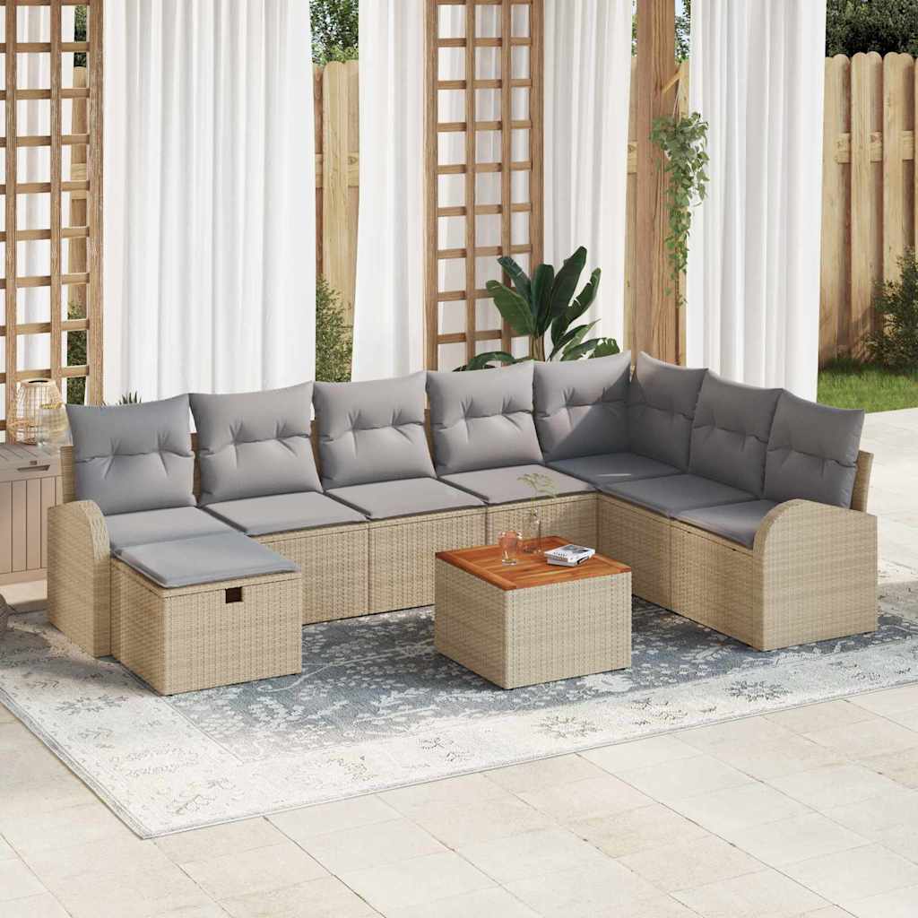 Gartensofa-set 9 stk. Beige Poly-Rattan