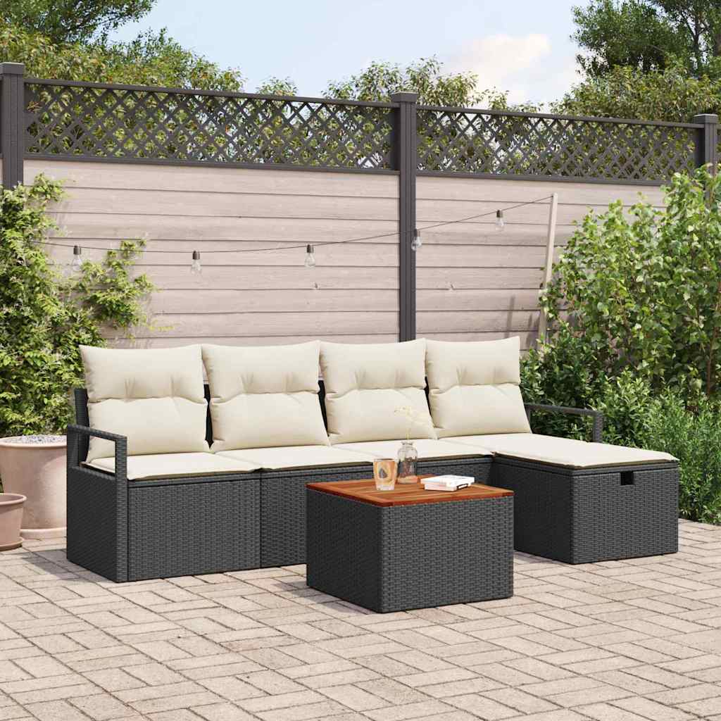 Gartensofa-set 6 stk. Schwarz Poly-Rattan