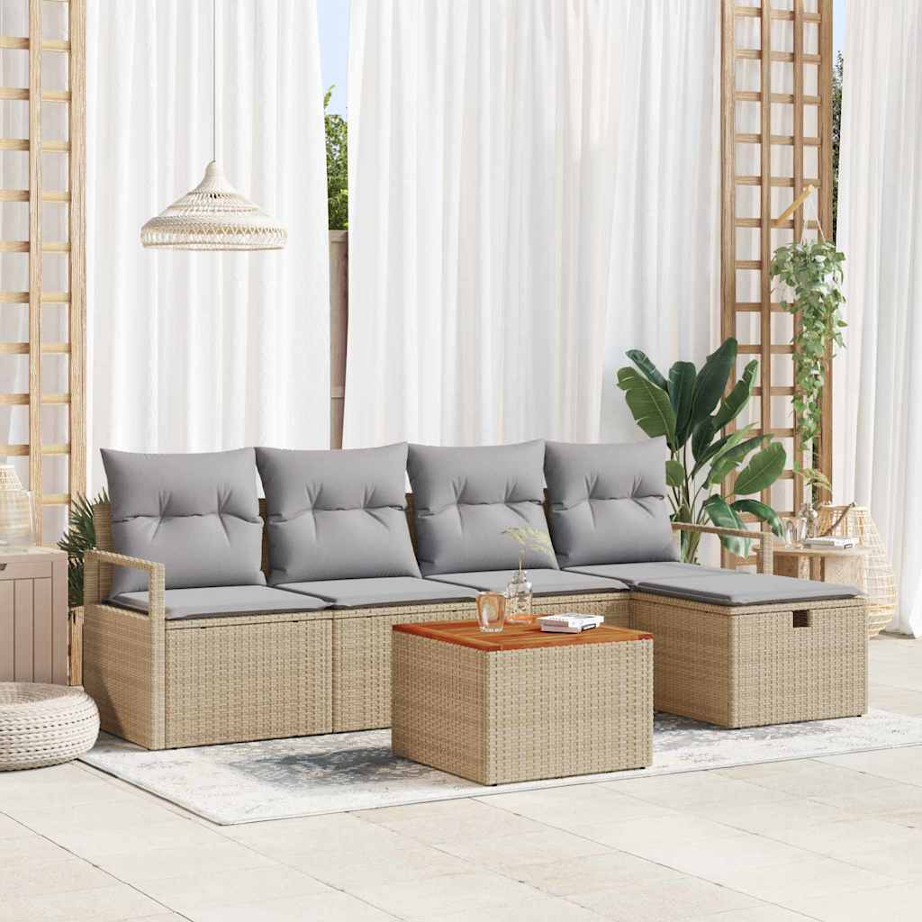 Gartensofa-set 6 stk. Beige Poly-Rattan