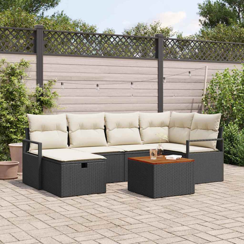 Gartensofa-set 7 stk. Schwarz Poly-Rattan