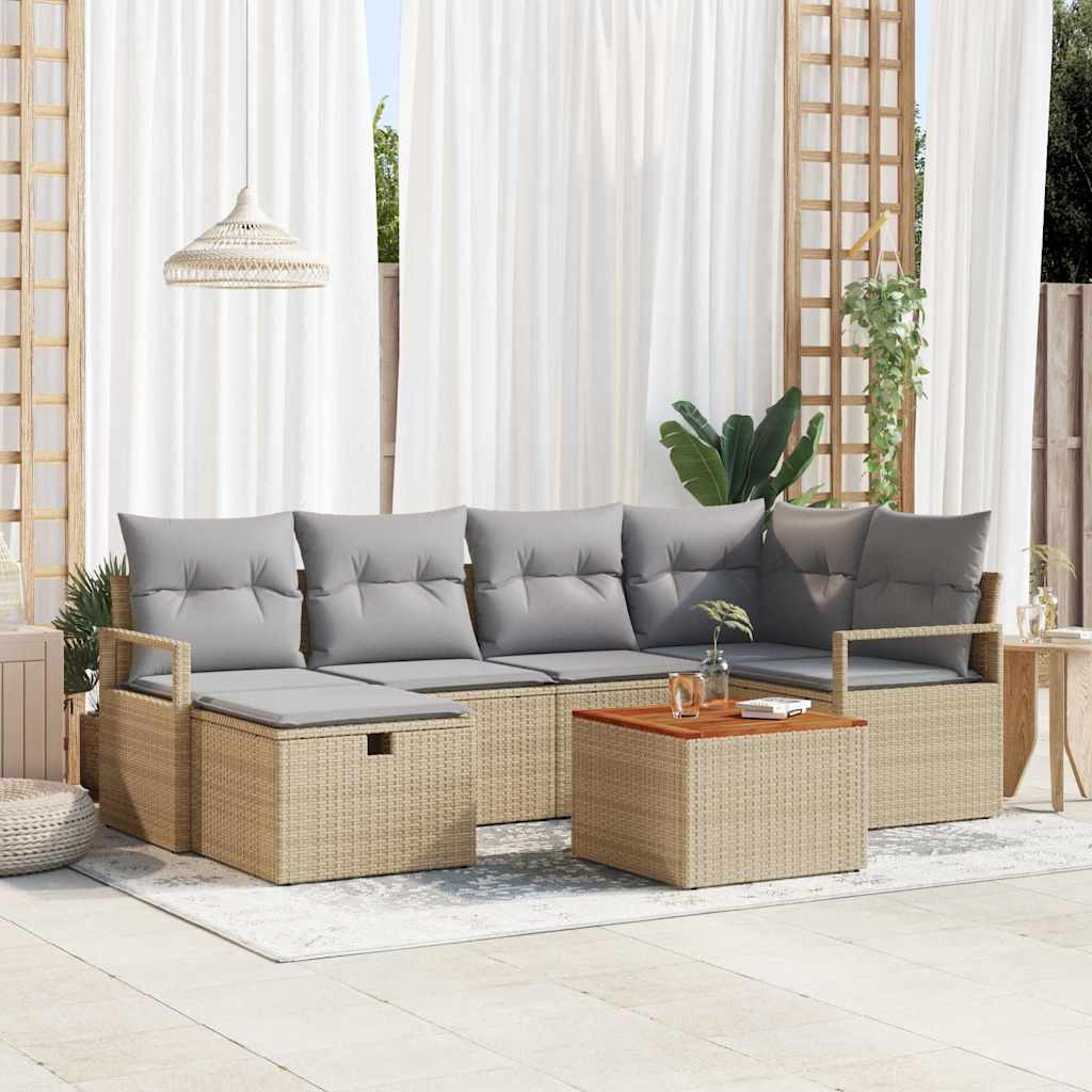 Gartensofa-set 7 stk. Beige Poly-Rattan