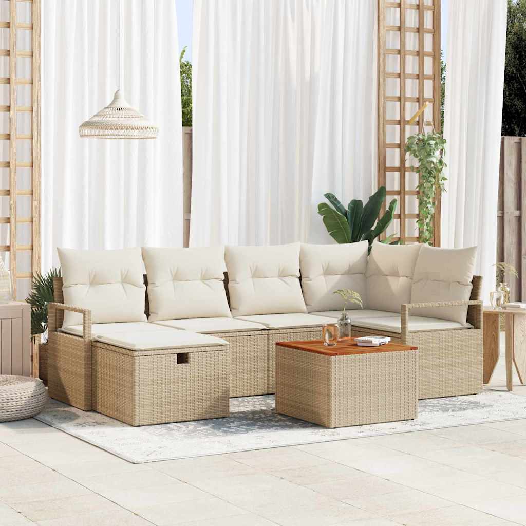 Gartensofa-set 7 stk. Beige Poly-Rattan