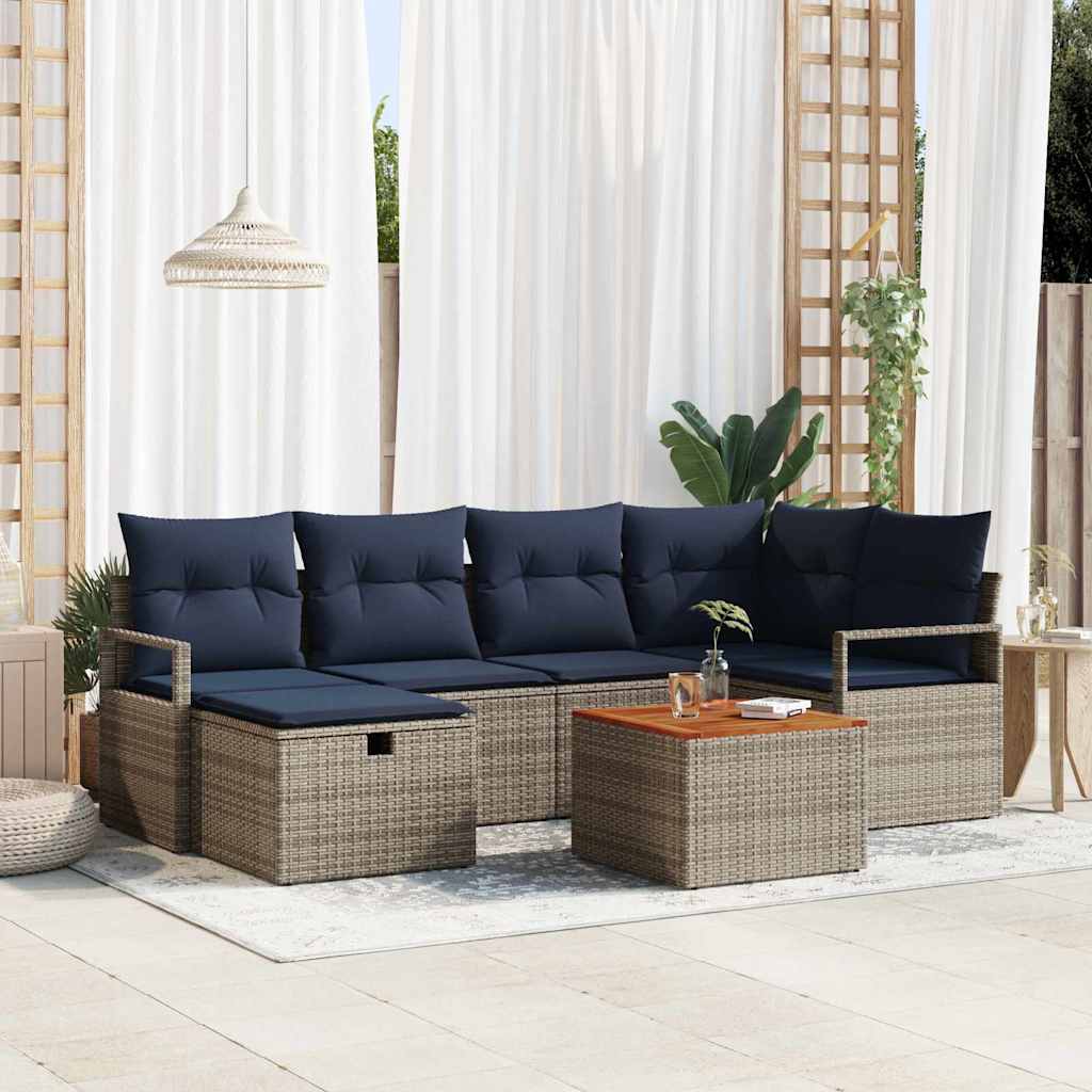 Gartensofa-set 7 stk. Grau Poly-Rattan