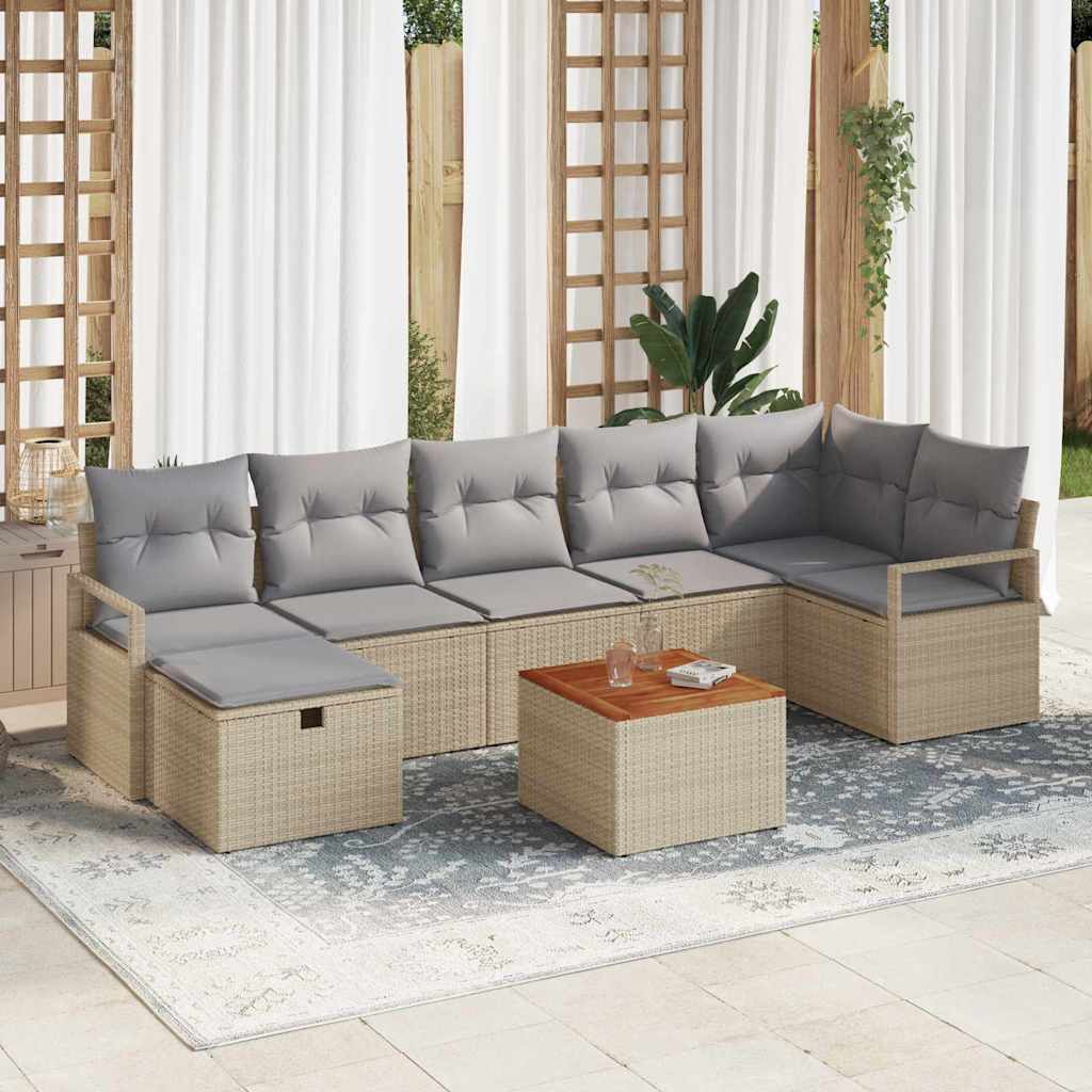 Gartensofa-set 8 stk. Beige Poly-Rattan
