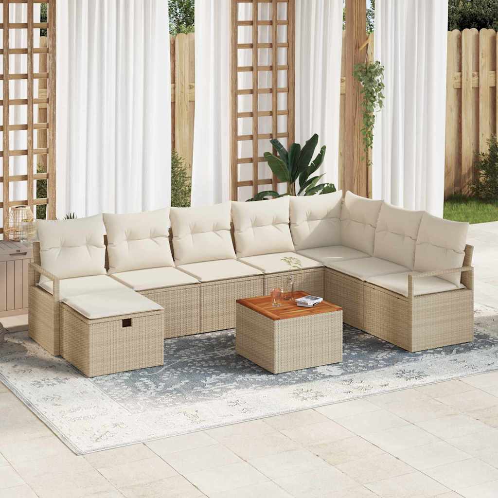 Gartensofa-set 9 stk. Beige Poly-Rattan